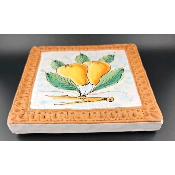 Horchow Italian Glazed Terracotta 6.5" Pear Fruits Wall Art Tiles Italy - 2 lbs - Picture 4 of 7